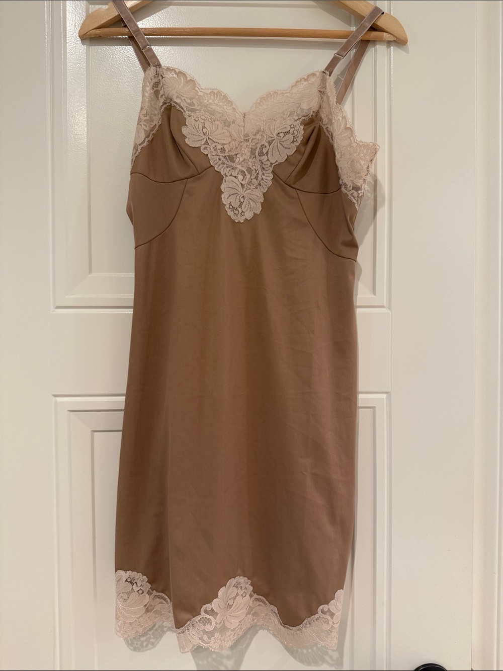Polyester Lace-Trim Slip Dress in Taupe and Blush